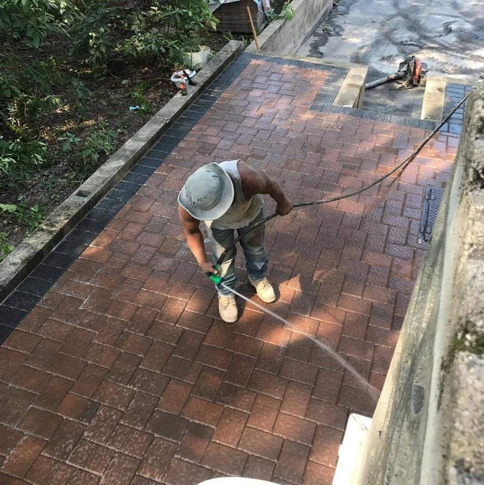 Cleaning the new patio