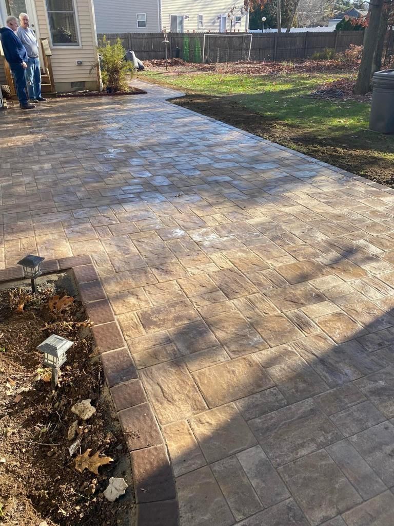 Finished brown paver patio