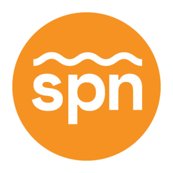 Orange circle logo with white 