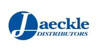 Logo for Jaeckle Distributors: a blue circle with a white 