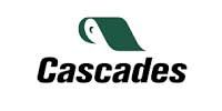 Cascades logo: black text under a green paper roll design.