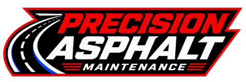 Precision Asphalt Maintenance logo in red, black, and white with a stylized road graphic