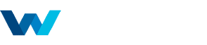 Blue stylized W logo on a white background