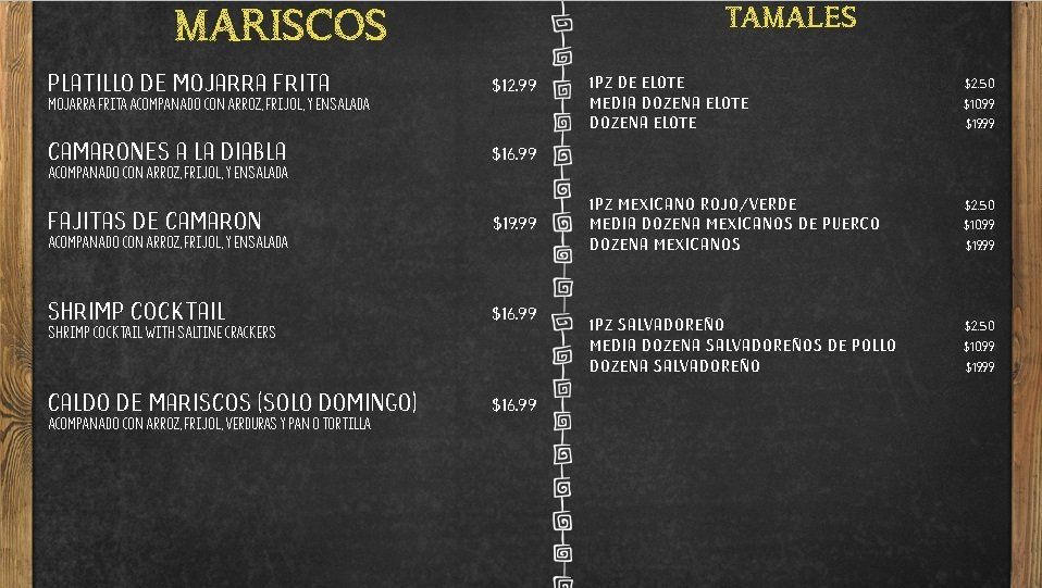 Weekly Specials - Mariscos | Tamales