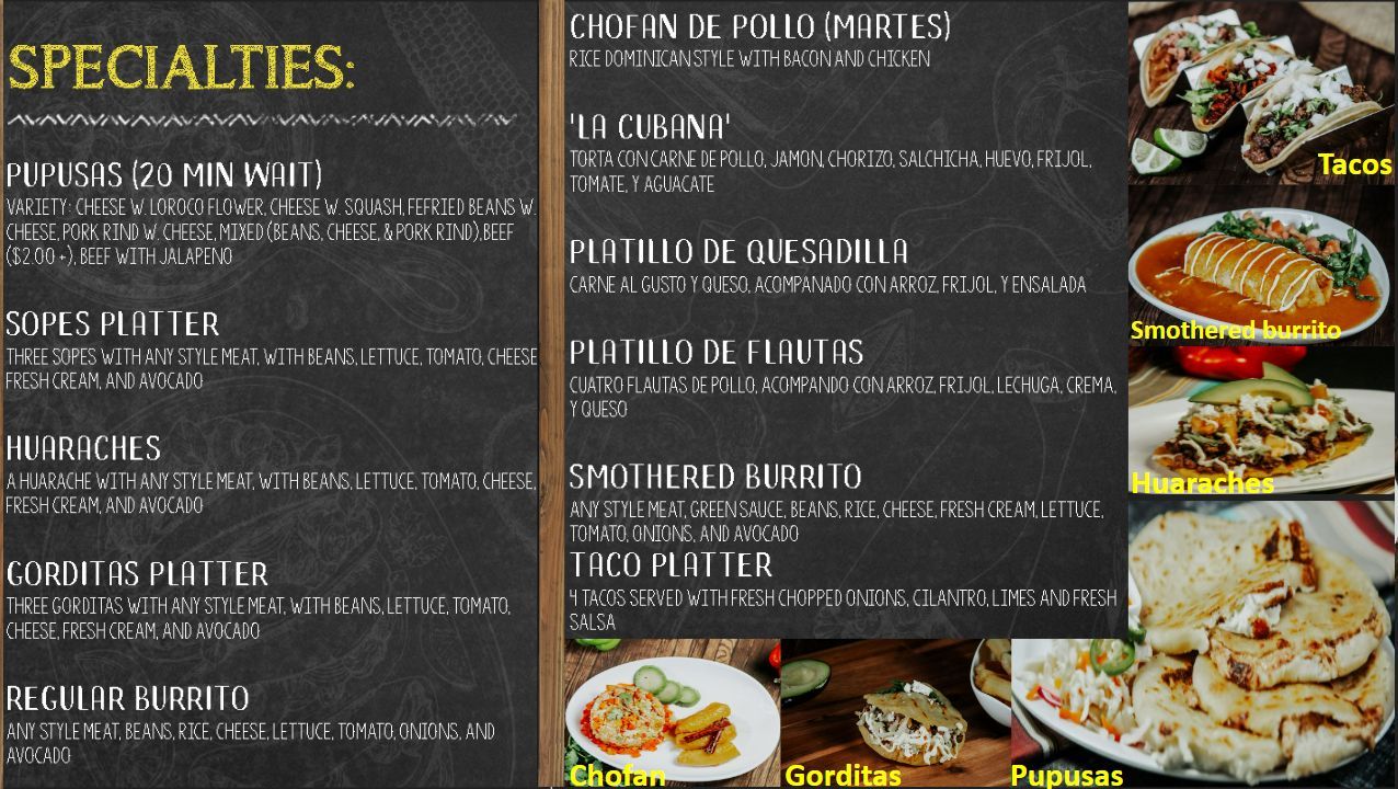 Specialties Menu 