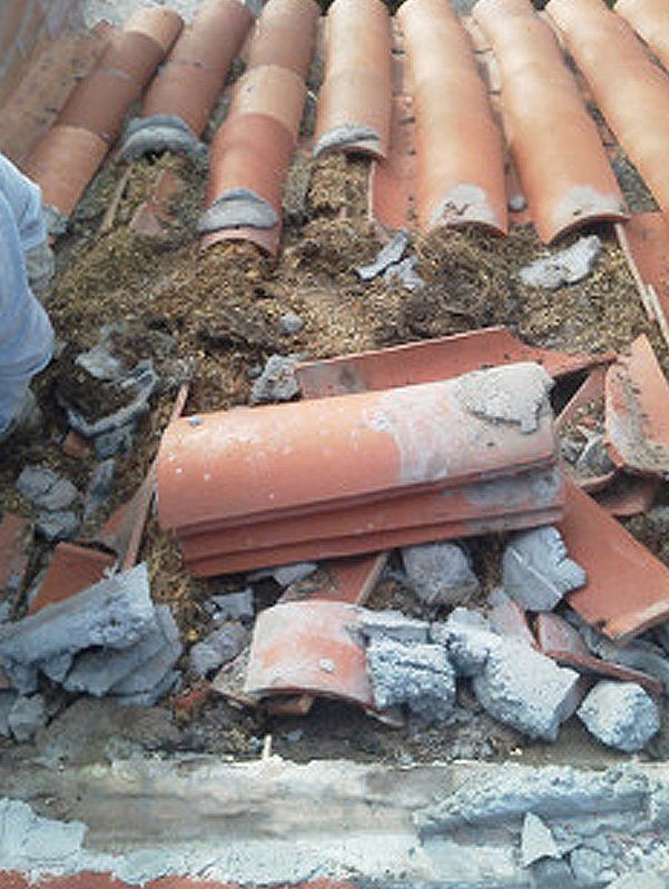 Broken cement at tile roof