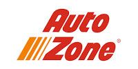 AutoZone logo in red and orange, angled text on white background.