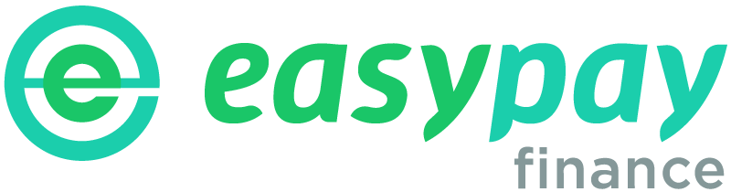 Logo of EasyPay finance, green text and a green-blue circle with "e" inside. "finance" in gray below.