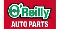 O'Reilly Auto Parts logo. A green shamrock and text on a red background.