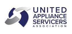 Logo of United Appliance Servicers Association, featuring a blue and silver swirl design and text.