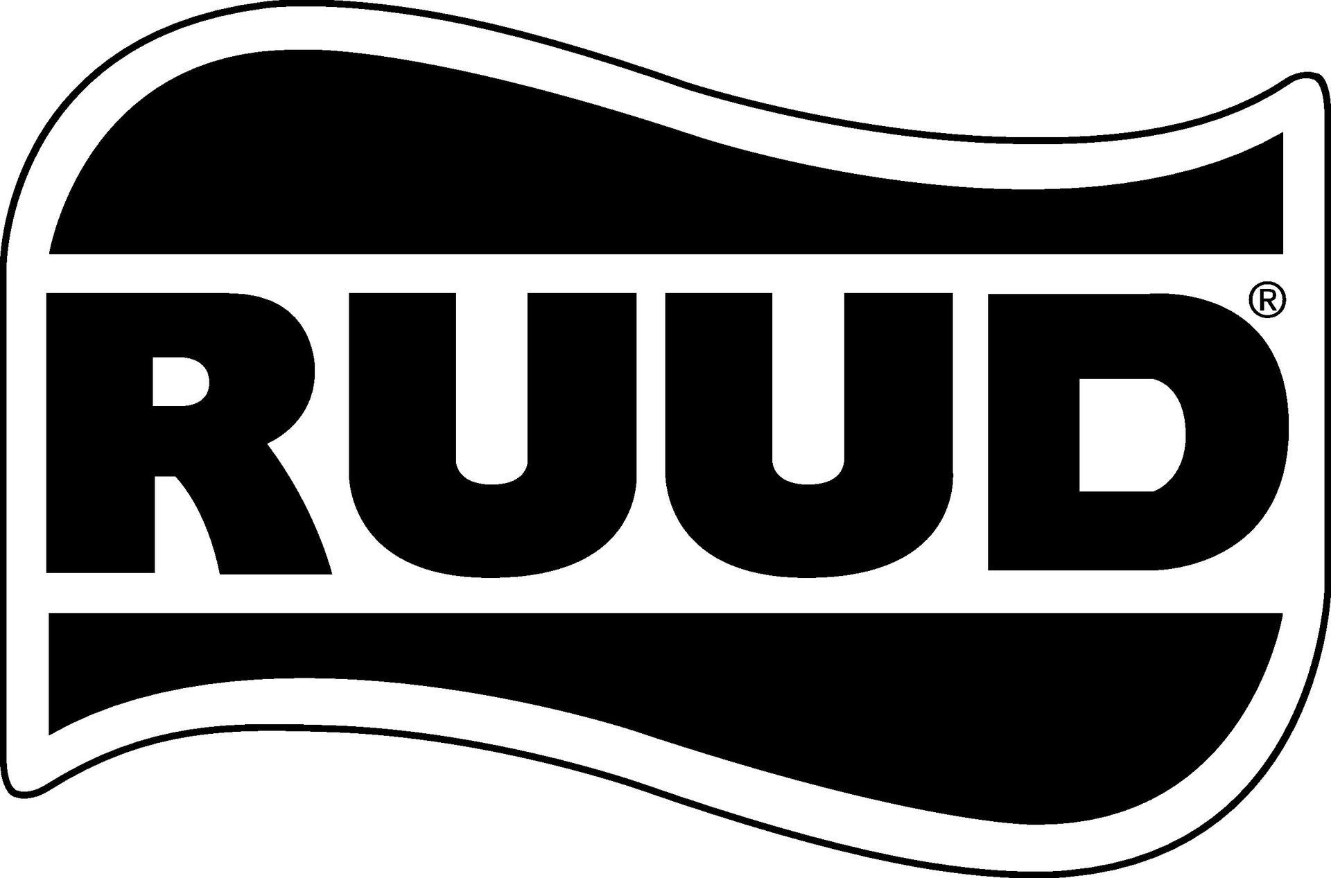 Ruud logo in black and white with curved banner, the word
