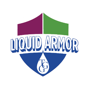 The logo for liquid armor is a shield with a drop of water on it.