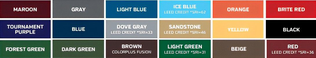 A variety of colors are shown in a grid