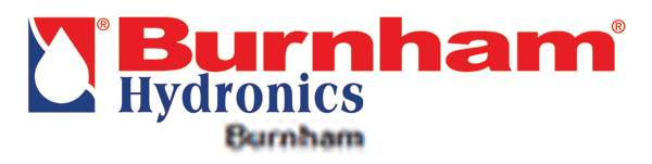 The burnham hydronics logo is red and blue