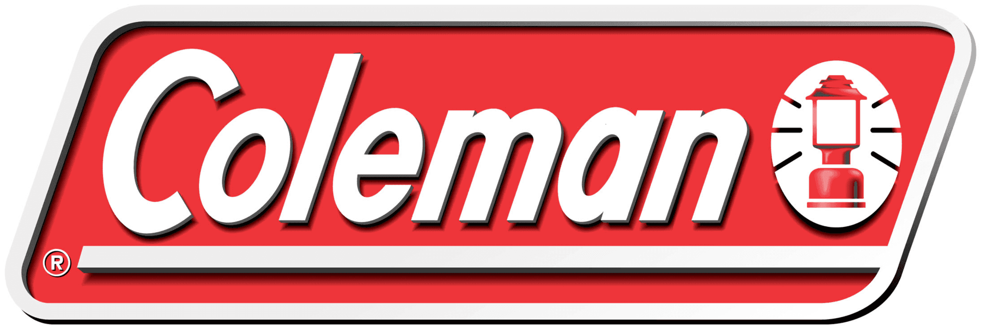 A red and white coleman logo on a white background