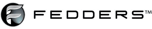 A close up of a fedders logo on a white background