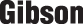 A close up of a gibson logo on a white background.