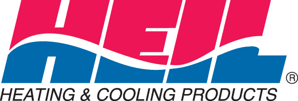 A red , blue and white logo for heating and cooling products.