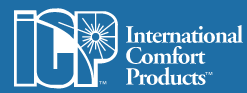 A blue and white logo for international comfort products