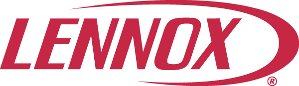 A red and white logo for lennox on a white background