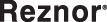 A close up of the word reznor on a white background.
