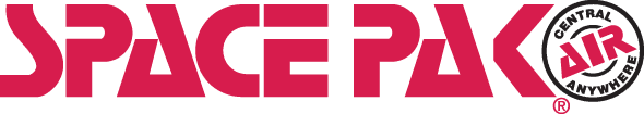 A red space pak logo on a white background