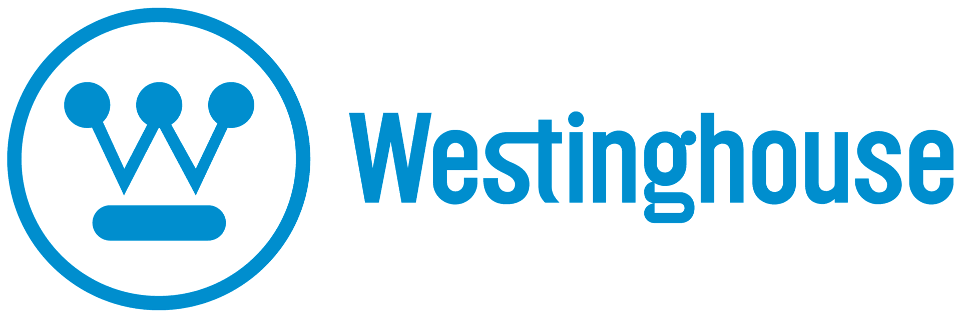 The westinghouse logo is blue and white and has a circle around it.