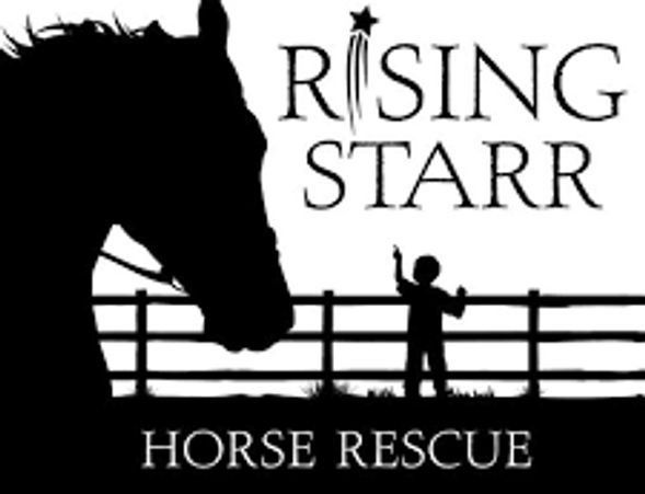 A black and white logo for rising starr horse rescue