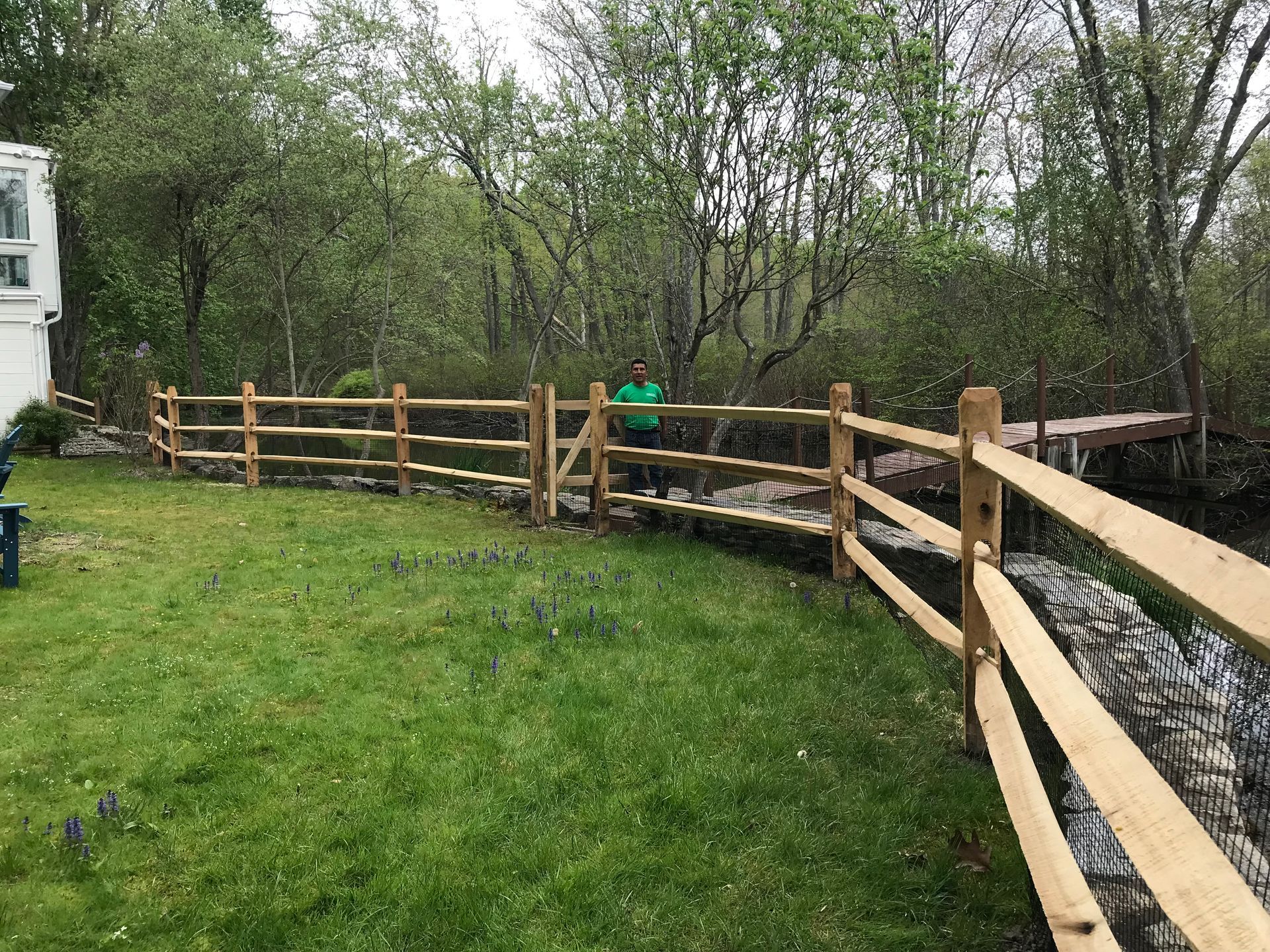A wood split rail fence