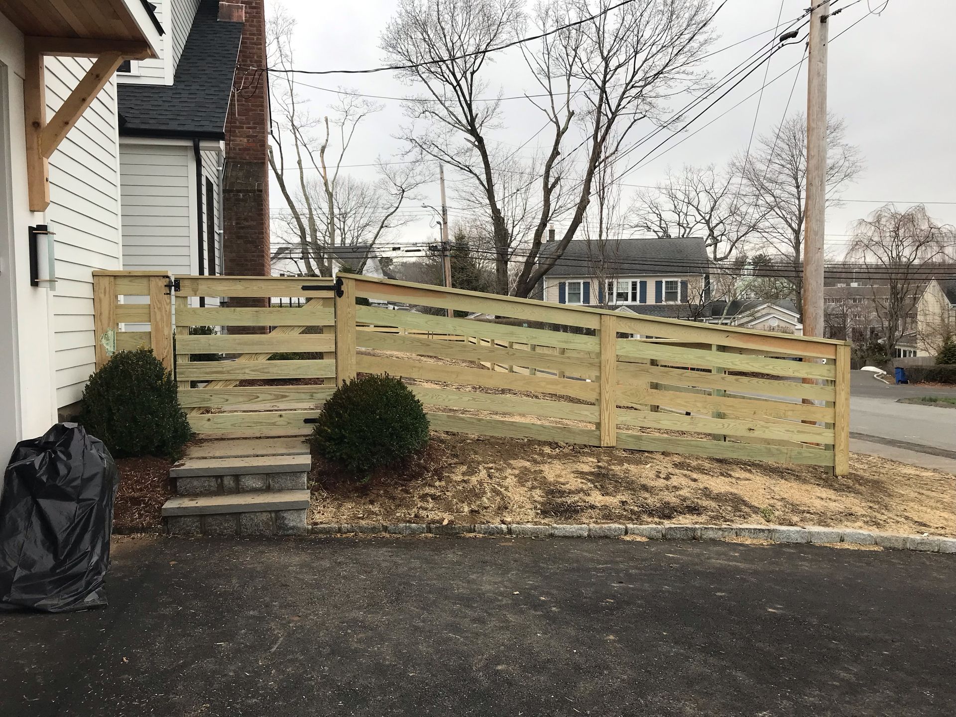 A wood split rail fence