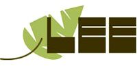 A logo for a company called lee with a green leaf.