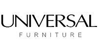 The logo for universal furniture is black and white.