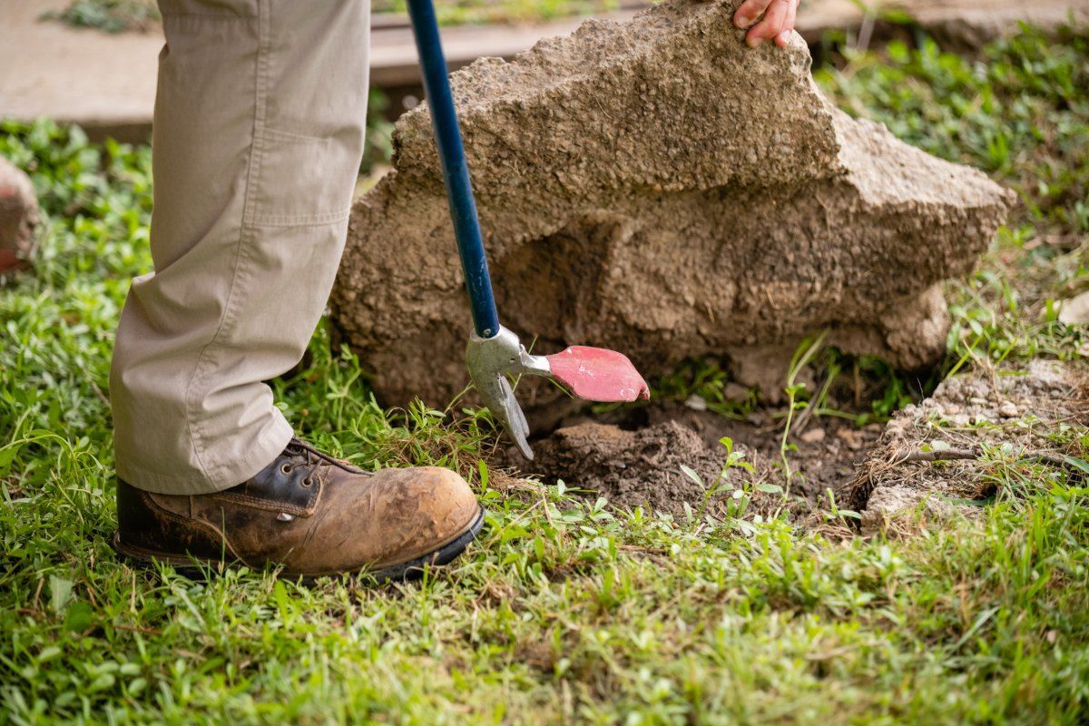 A person is digging a hole in the ground with a shovel.