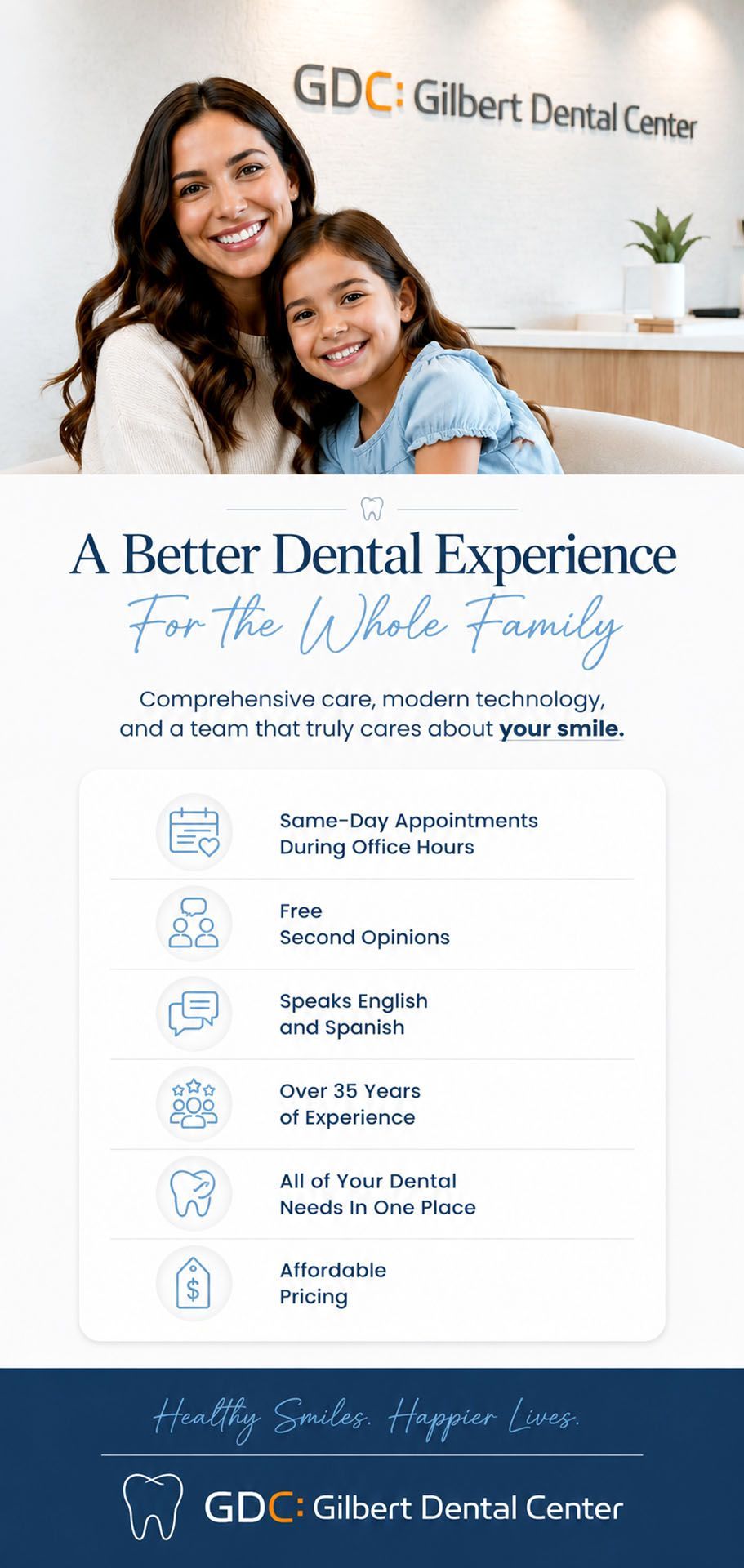 Dental clinic banner with smiling woman and child