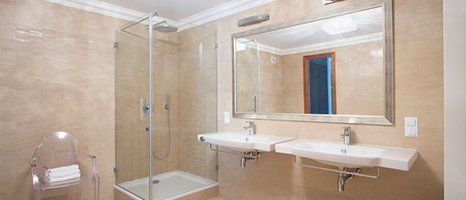Bathroom mirrors and shower enclosure