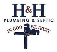 Logo for H&H Plumbing & Septic: blue letters "H&H" with "&" in maroon, wrench graphic, and "In God We Trust".