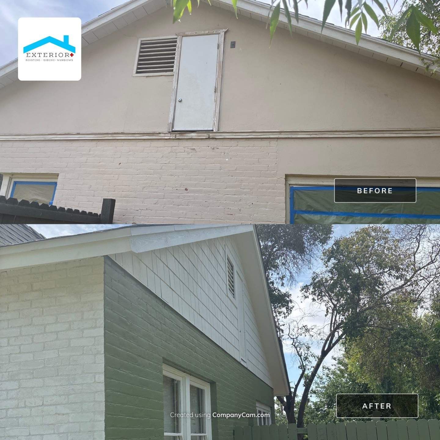 A before and after photo of a house.