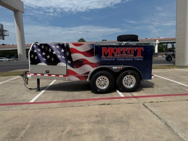 Trailer with American flag graphic and 