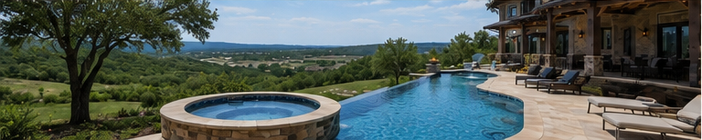 Luxury hillside villa with infinity pool and hot tub overlooking a green valley and distant coastline