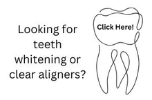 A line drawing of a tooth with the words looking for teeth whitening or clear aligners?