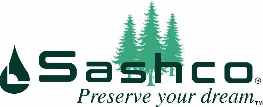Logo of Sashco with trees and tagline 