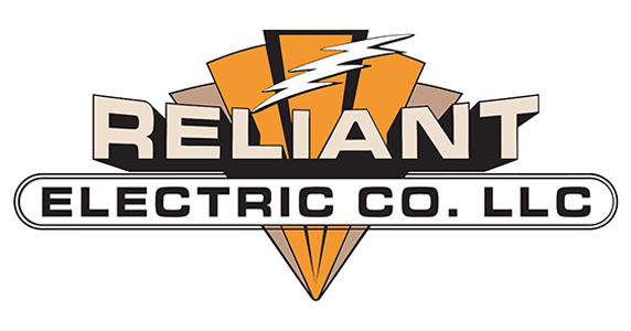 Logo for Reliant Electric Co. LLC, featuring an Art Deco design with a lightning bolt and company name.