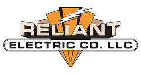 Logo for Reliant Electric Co. LLC, featuring an Art Deco design with a lightning bolt and company name.