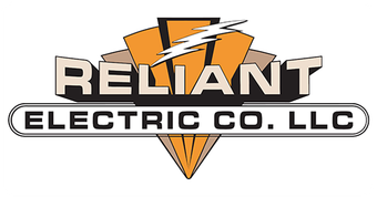 Logo for Reliant Electric Co. LLC, featuring an Art Deco design with a lightning bolt and company name.