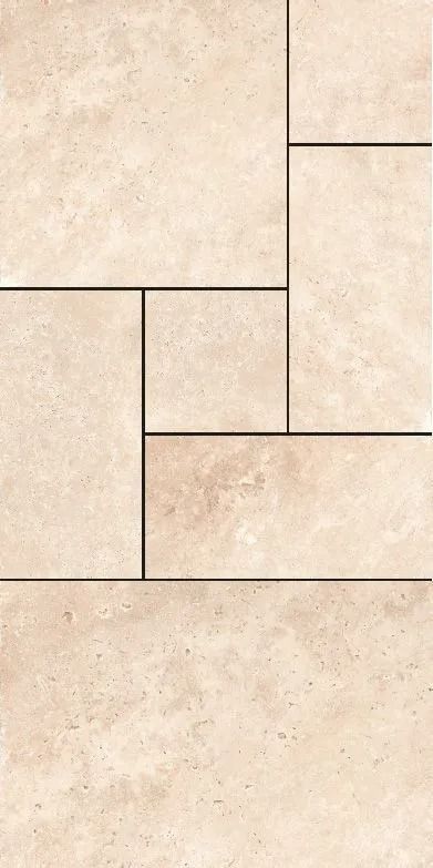 Beige tiled stone pattern with rectangular blocks and thin dark grout lines