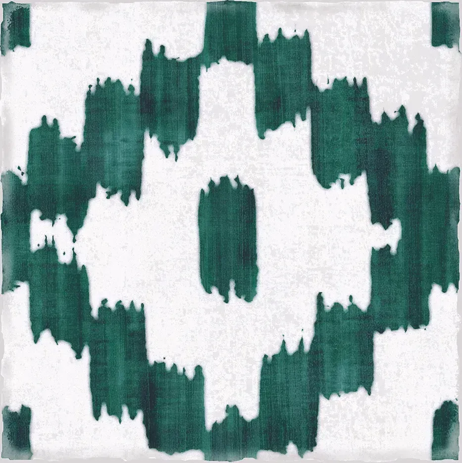 Abstract green-and-white geometric pattern with a central oval shape.
