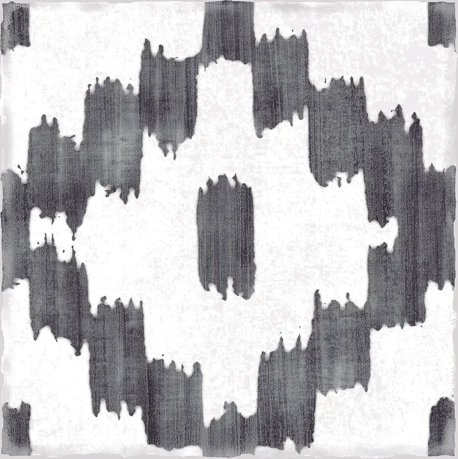 Abstract black and white circular pattern with a white center on a textured background