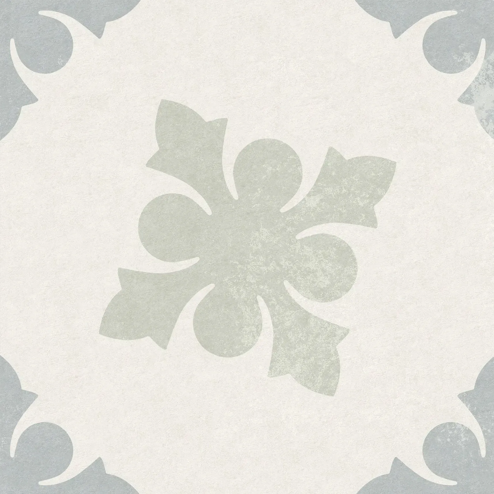 Pale green floral tile pattern on a light beige background