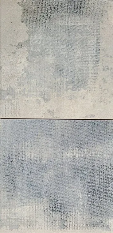 Abstract textured gray and blue vertical panels with a weathered, painted surface.