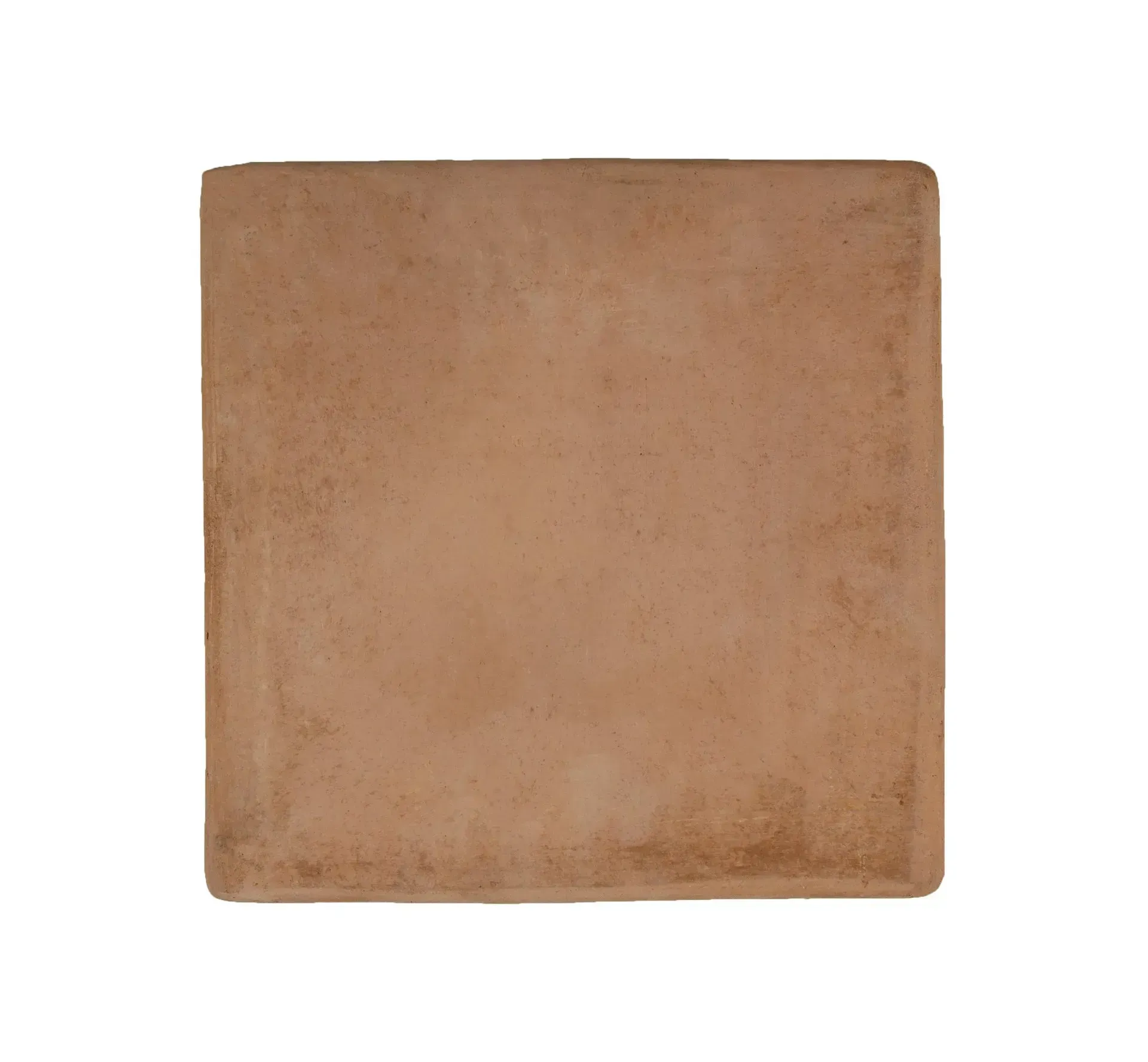Square beige ceramic tile with a matte finish and worn edges